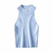 Aproms Vintage High Neck Ribbed Knitted Tank Tops Female Summer Casual White Solid Stretch Crop Top for Women Clothing — 5