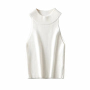 Aproms Vintage High Neck Ribbed Knitted Tank Tops Female Summer Casual White Solid Stretch Crop Top for Women Clothing — 1